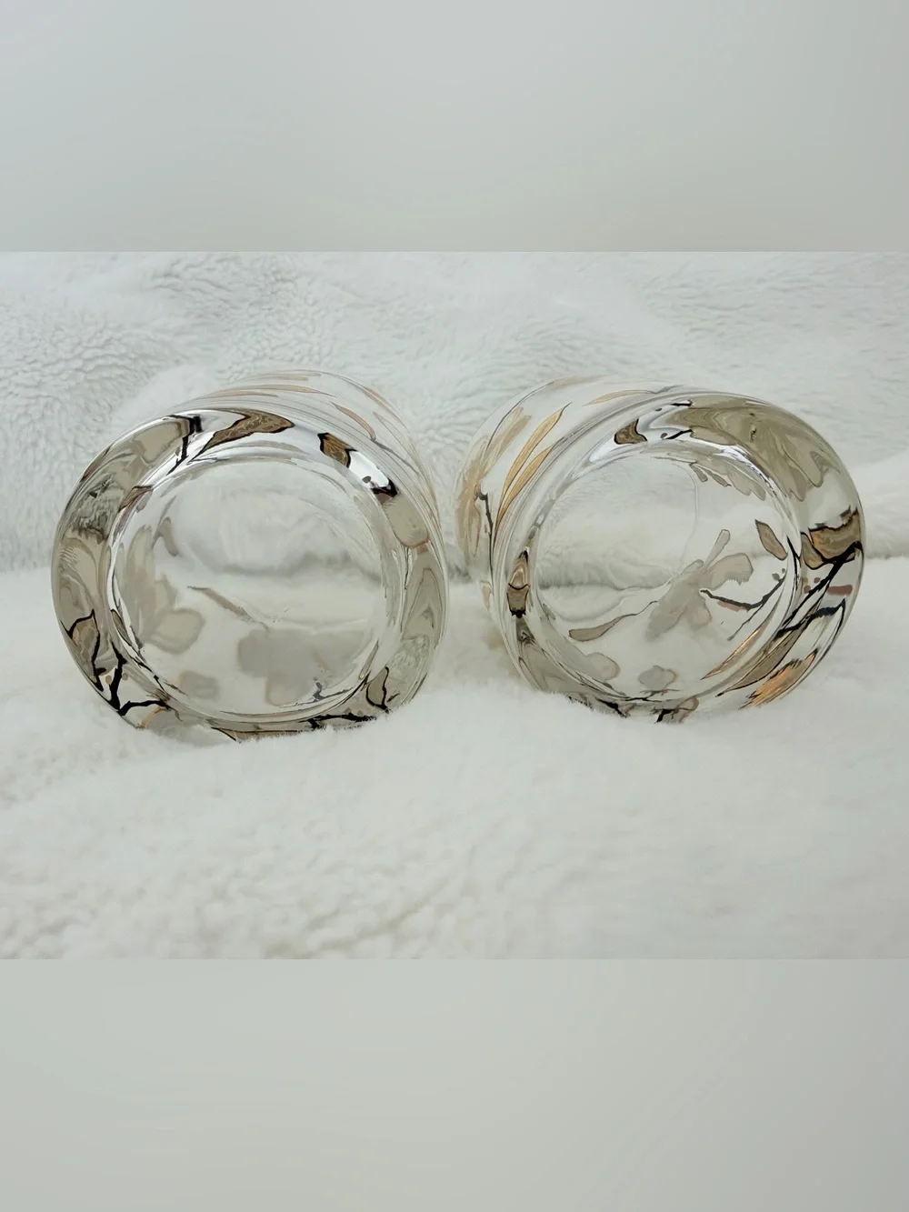 Vintage Culver Ltd Magnolia Gold Flower Lowball Glasses - Set of 2 - Midcentury
